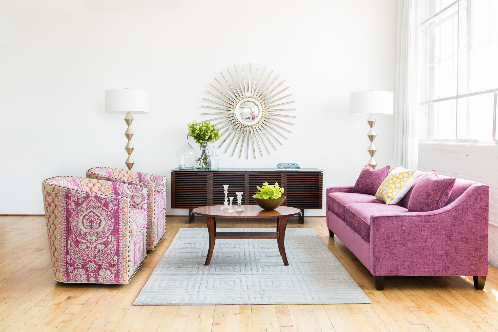 purple pink sofa loveseat mid-range cost